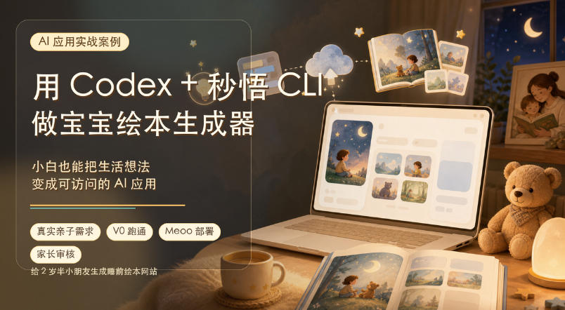 AI应用实战案例，用Codex+秒悟CLl做宝宝绘本生成器，小白也能把生活想法变成可访问的AI应用-985网创