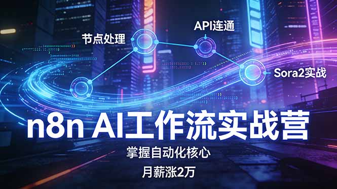 n8n AI工作流实战营，节点处理+API连通+Sora2实战，掌握自动化核心月薪涨2万-985网创