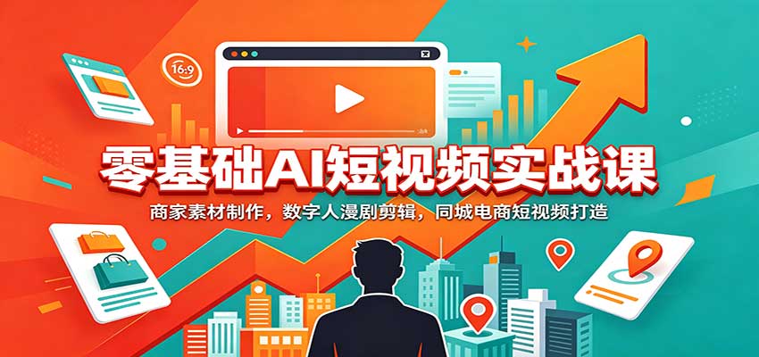 零基础AI短视频实战课：商家素材制作，数字人漫剧剪辑，同城电商短视频打造-985网创
