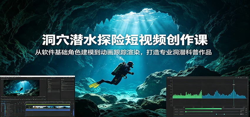 洞穴潜水探险短视频创作课：从软件基础角色建模到动画跟踪渲染，打造专业洞潜科普作品-985网创