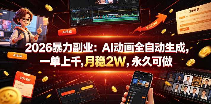 2026暴力副业：AI动画全自动生成，一单上千，月稳2W，永久可做【揭秘】-985网创