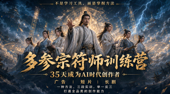 多参宗符师训练营，35天成为AI时代创作者，广告|短片|长剧，一种方法，三段实训，举一反三，打通全品类的创作能力-985网创