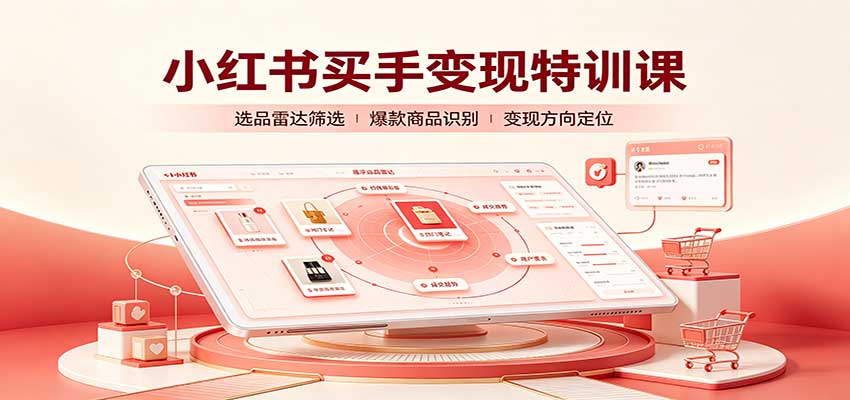 小红书买手变现特训课：账号定位养号起号，选品挂车，笔记标题封面全套教学-985网创