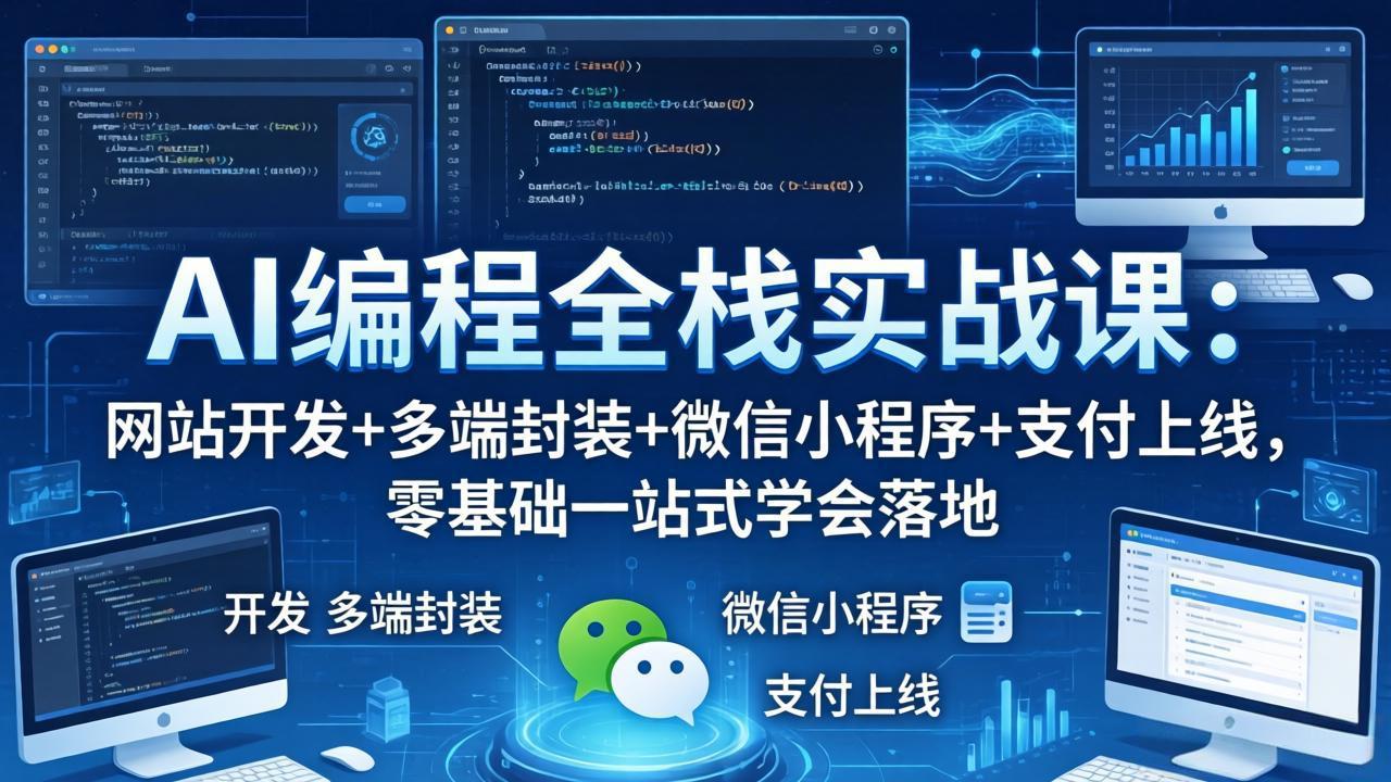 AI编程全栈实战课：网站开发+多端封装+微信小程序+支付上线，零基础一站式学会落地-985网创