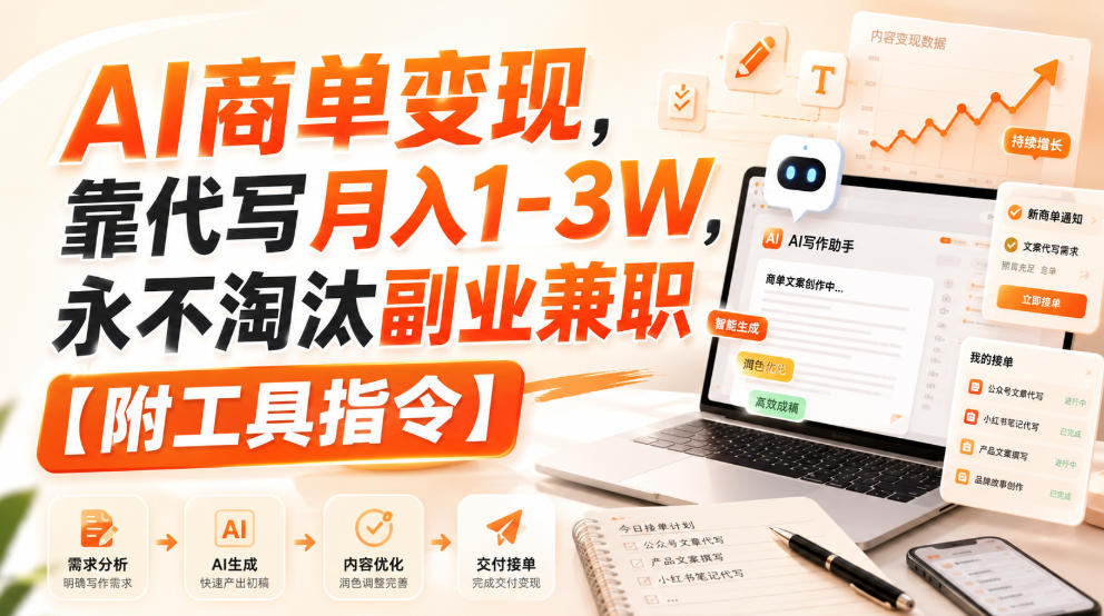AI商单变现，靠代写月入1-3W，永不淘汰副业兼职【附工具指令】【揭秘】-985网创