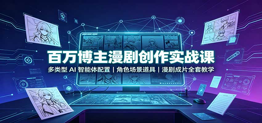 百万博主漫剧创作实战课：多类型AI智能体配置，角色场景道具，漫剧成片全套教学-985网创