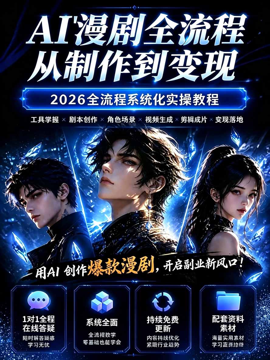 图片[1]-【无水印】2026AI漫剧创作与商业变现掘金营：打通选题→AI编剧→角色场景→自动分镜→视频生成→剪辑发布→运营变现-985网创