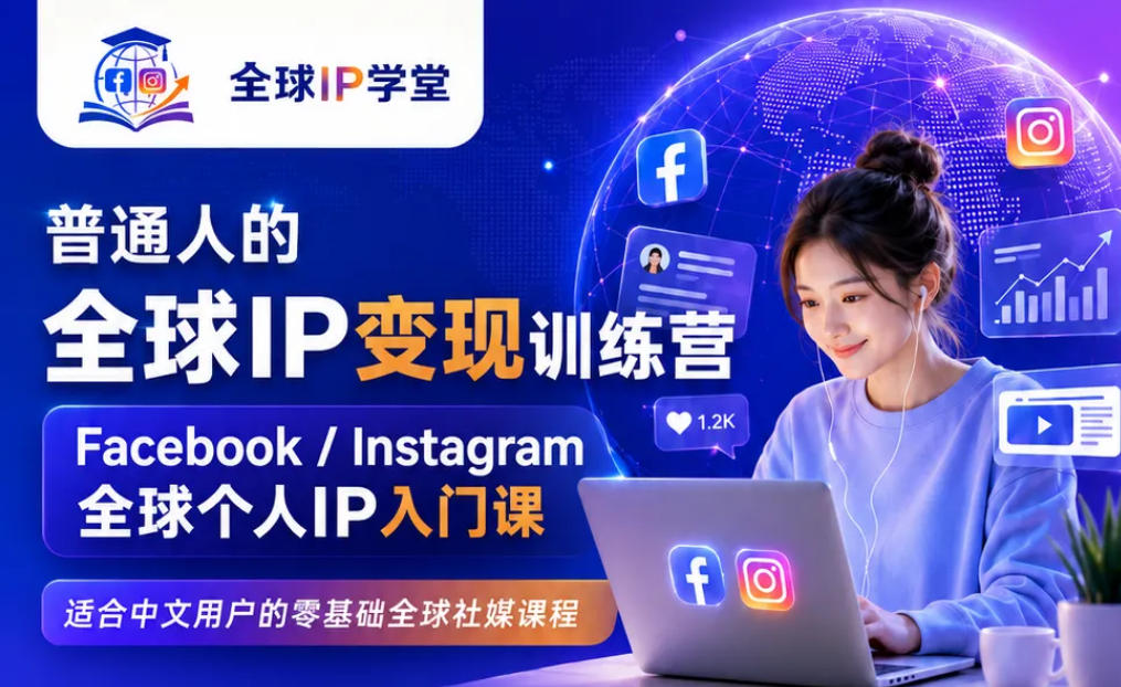 普通人的全球IP变现训练营，Facebook/Instagram全球个人IP入门课，零基础全球社媒课程-985网创