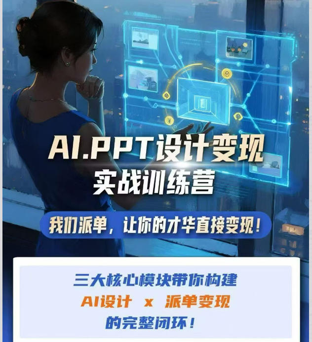 AI+PPT设计变现实战训练营，我们派单，让你的才华直接变现，三大核心模块带你构建Al设计x派单变现的完整闭环-985网创