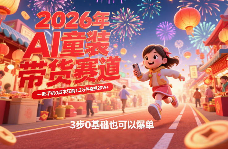AI童装新春带货赛道，一部手机0成本狂销1.2万件喜提20W+，3步0基础也可以爆单-985网创