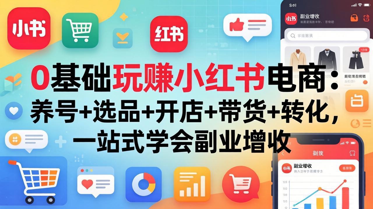 0基础玩赚小红书电商：养号+选品+开店+带货+转化，一站式学会副业增收-985网创