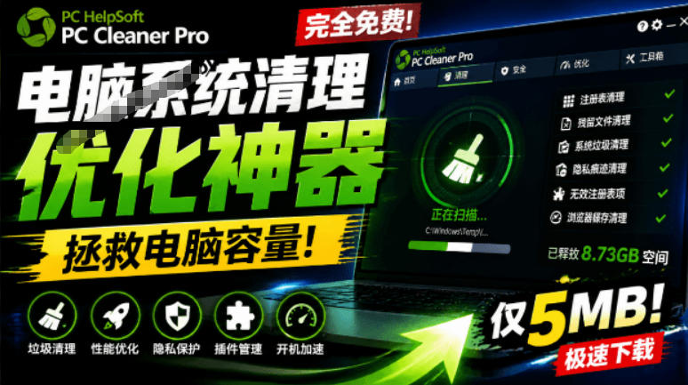 轻松吊打Win系统自带工具！电脑清理神器，拯救电脑容量，仅5MB，完全免费使用PC Cleaner Pro-985网创