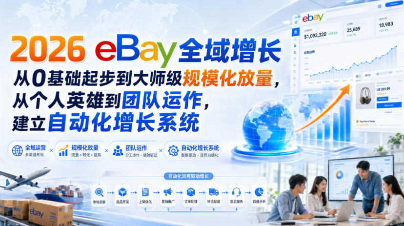 2026 eBay全域增长，从0基础起步到大师级规模化放量，从个人英雄到团队运作，建立自动化增长系统-985网创