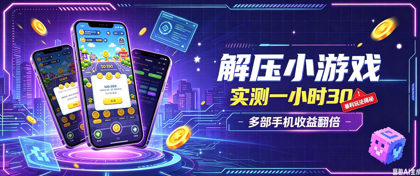 小游戏全流程玩法，实测一小时搞30，简单无脑解压，当天做当天就能看到进账，直接冲就行【揭秘】-985网创