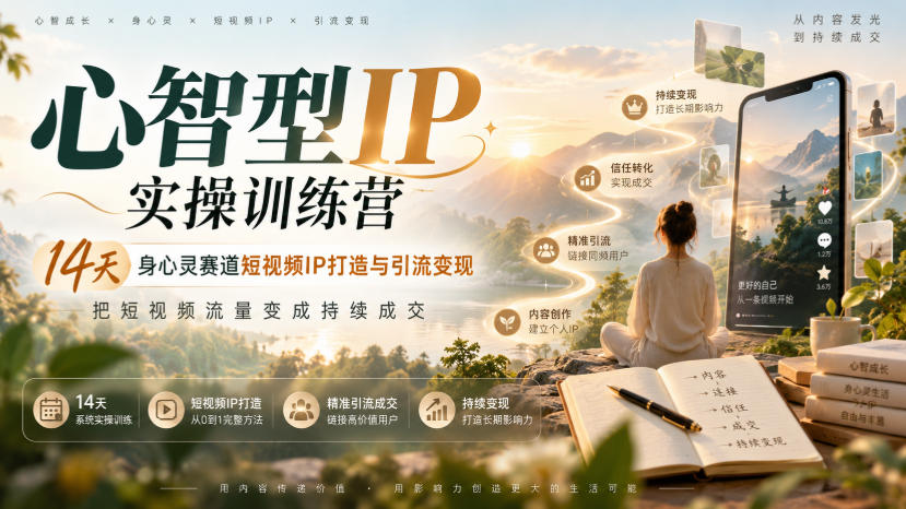 心智型IP实操训练营｜14天身心灵赛道短视频IP打造与引流变现，把短视频流量变成持续成交-985网创