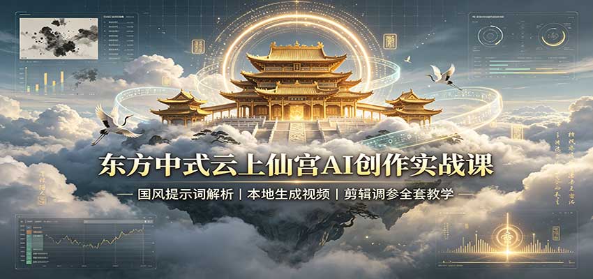 东方中式云上仙宫AI创作实战课：国风提示词解析，本地生成视频，剪辑调参全套教学-985网创