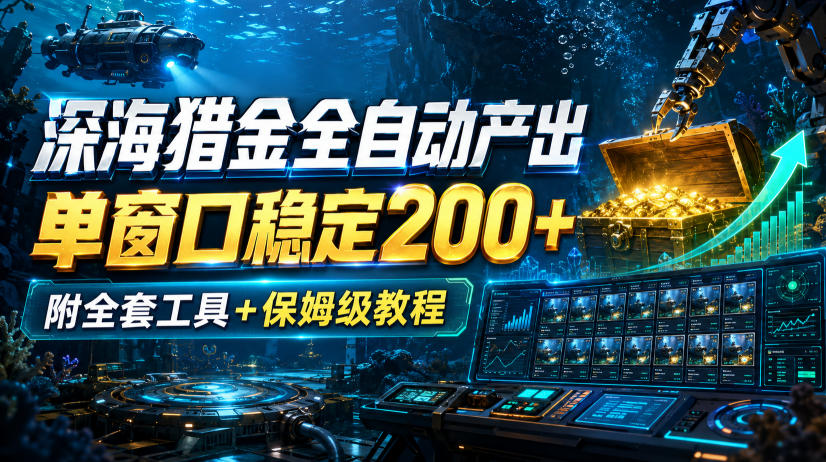 深海猎金全自动产出，单窗口稳定200+，附全套工具+保姆级教程【揭秘】-985网创
