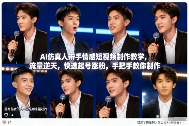 AI仿真人辩手情感短视频制作教学，流量逆天，快速起号涨粉，手把手教你制作-985网创