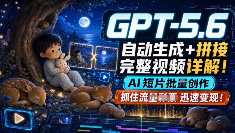 GPT-5.6自动生成＋拼接完整视频详解，AI短片批量创作，抓住流量迅速变现！-985网创