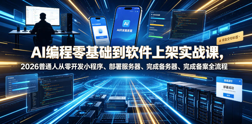 AI编程零基础到软件上架实战课，2026普通人从零开发小程序、部署服务器、完成备案全流程项目落地教程-985网创