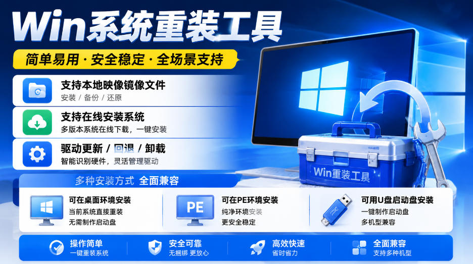 Win系统重装工具，支持本地映像镜像文件安装备份，简单易用-安全稳定-全场景支持-985网创
