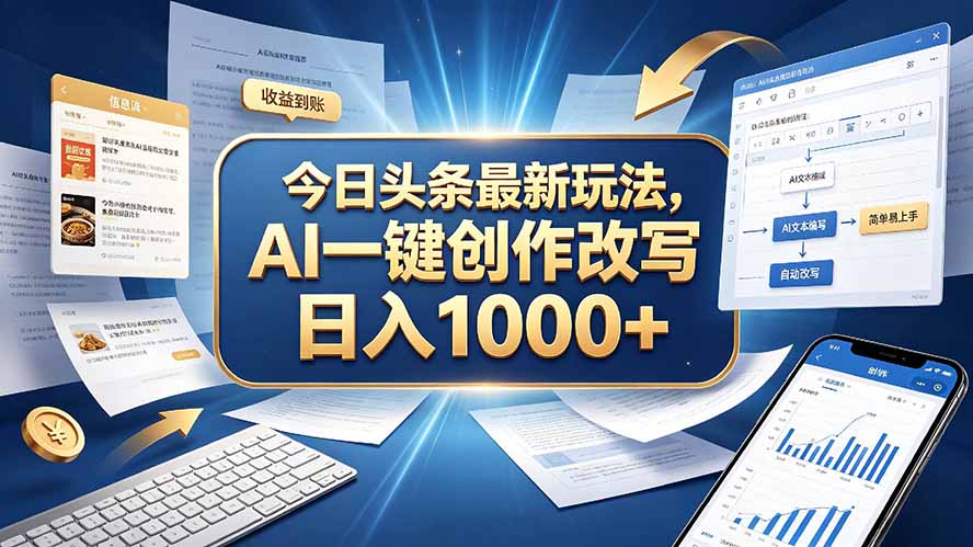 今日头条最新玩法，AI 一键创作改写，简单易上手，轻松日入 1000 +-985网创