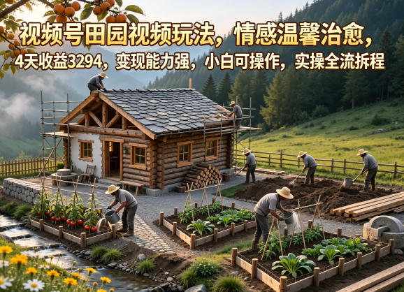 视频号田园视频玩法，情感温馨治愈，4天收益3294，变现能力强，小白可操作，实操全流程拆解-985网创