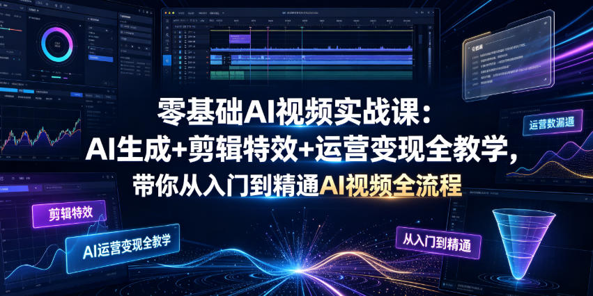 零基础AI视频实战课：AI生成+剪辑特效+运营变现全教学，带你从入门到精通AI视频全流程-985网创