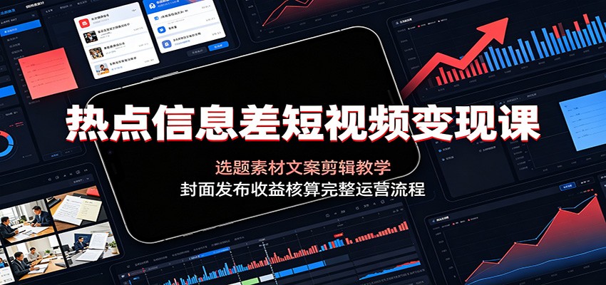 热点信息差短视频变现课：选题素材文案剪辑教学，封面发布收益核算完整运营流程-985网创