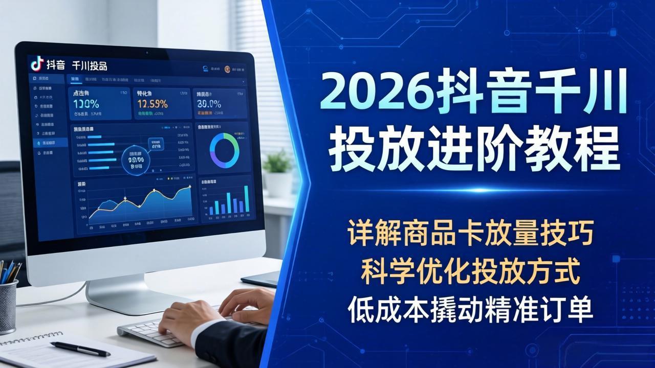 2026抖音千川投放进阶教程，详解商品卡放量技巧，科学优化投放方式，低成本撬动精准订单-985网创