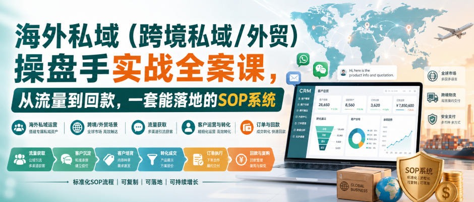 海外私域(跨境私域/外贸)操盘手实战全案课，从流量到回款，一套能落地的SOP系统-985网创