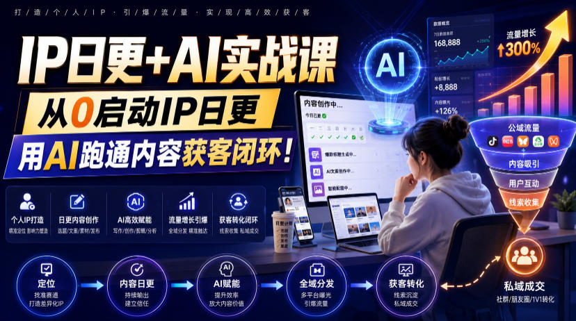 IP日更+AI实战课，从0启动IP日更，IP置顶视频制作+100条选题库搭建+10条日更规划，用AI跑通内容获客闭环!-985网创