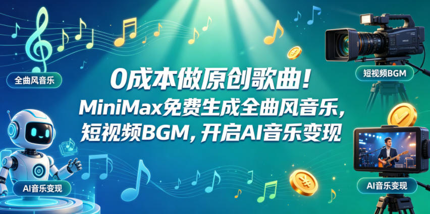 0成本做原创歌曲！MiniMax免费生成全曲风音乐，短视频BGM，开启AI音乐变现-985网创