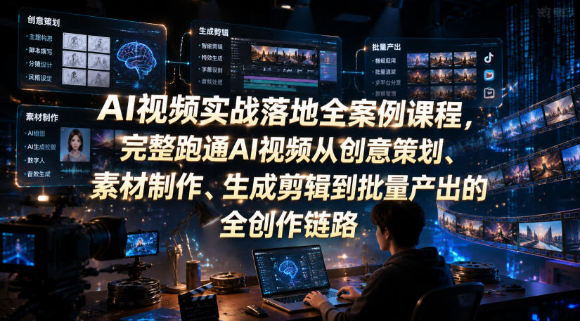 AI视频实战落地全案例课程，完整跑通AI视频从创意策划、素材制作、生成剪辑到批量产出的全创作链路-985网创
