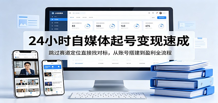 24小时自媒体起号变现速成，跳过赛道定位直接找对标，从账号搭建到盈利全流程-985网创