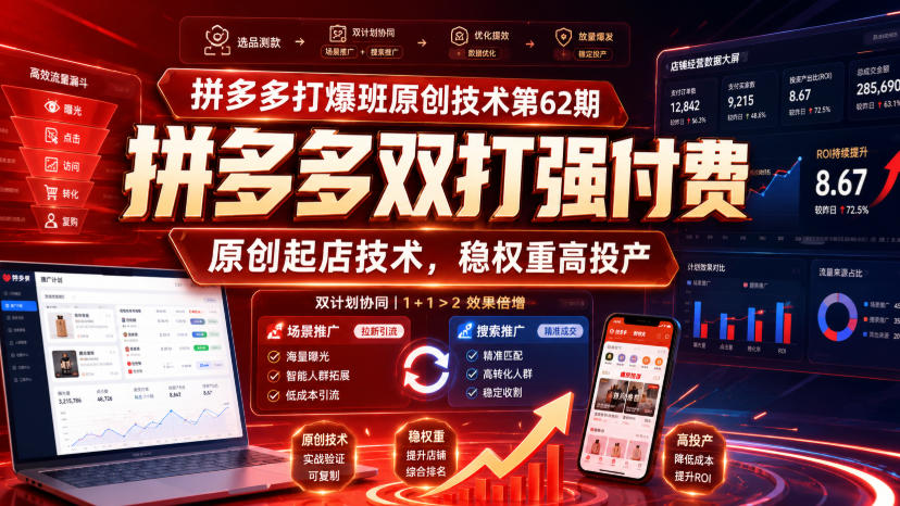 拼多多打爆班原创技术第62期，拼多多双打强付费，原创起店技术，稳权重高投产-985网创
