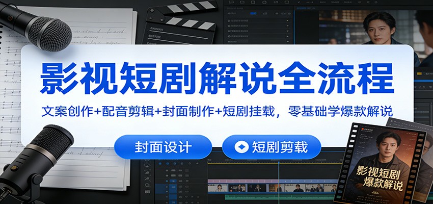 影视短剧解说全流程：文案创作+配音剪辑+封面制作+短剧挂载，零基础学爆款解说-985网创