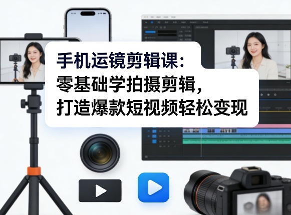 手机运镜剪辑课：零基础学拍摄剪辑，打造爆款短视频轻松变现-985网创