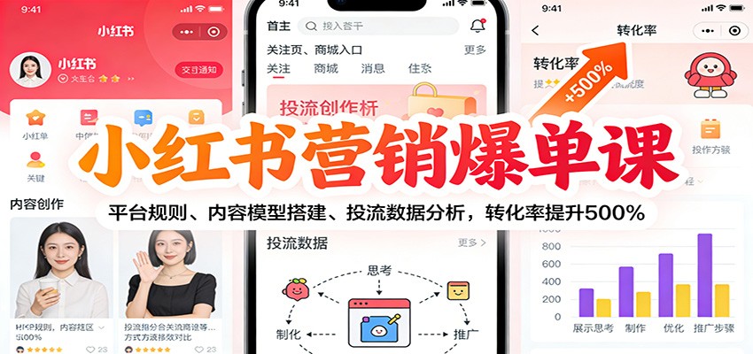 小红书营销爆单课：平台规则、内容模型搭建、投流数据分析，转化率提升500%-985网创
