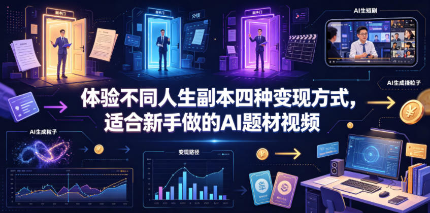 体验不同人生副本四种变现方式，适合新手做的AI题材视频-985网创