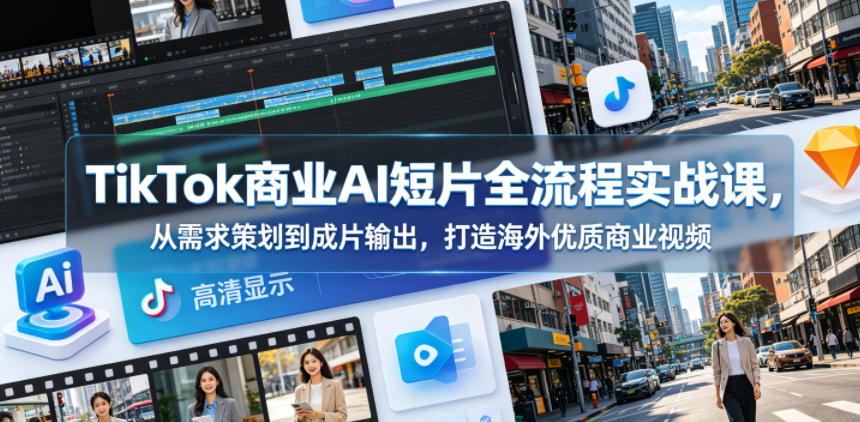 TikTok商业AI短片全流程实战课，从需求策划到成片输出，打造海外优质商业视频-985网创