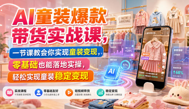 AI童装爆款带货实战课，一节课教会你实现童装变现，零基础也能落地实操-985网创