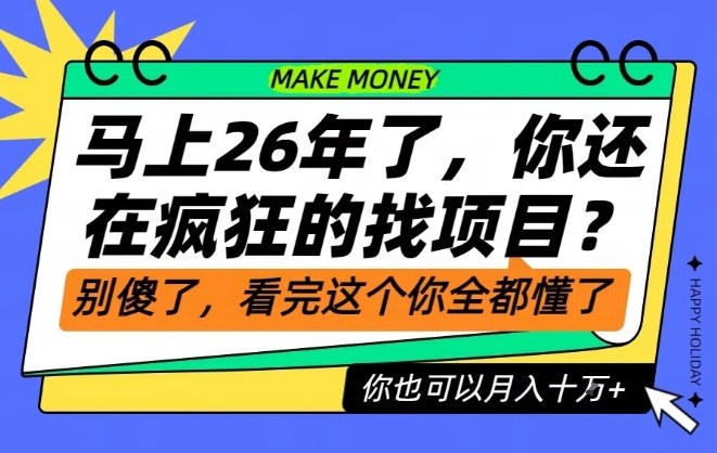 26年了，不要再疯狂的找项目了，看完这个你也可以月入十个W【揭秘】-985网创