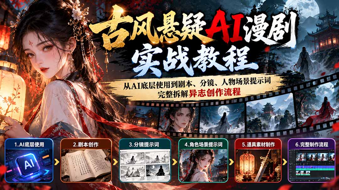 古风悬疑AI漫剧实战教程：从AI底层使用到剧本、分镜、人物场景提示词，完整拆解异志创作流程-985网创