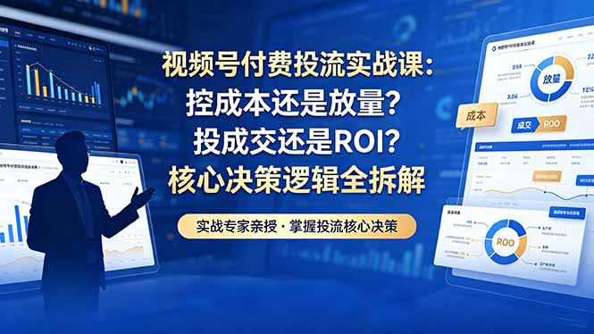 视频号付费投流实战课-5月：控成本还是放量？投成交还是ROI？核心决策逻辑全拆解-985网创