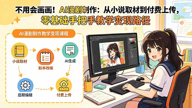 不用会画画！AI漫剧制作：从小说取材到付费上传，零基础手把手教学变现路径-985网创
