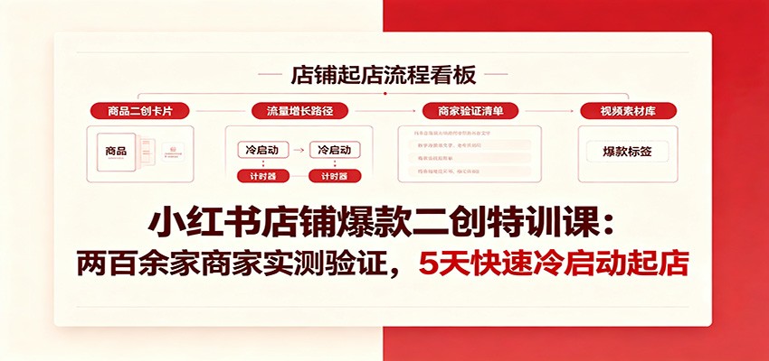 小红书店铺爆款二创特训课：两百余家商家实测验证，5天快速冷启动起店-985网创