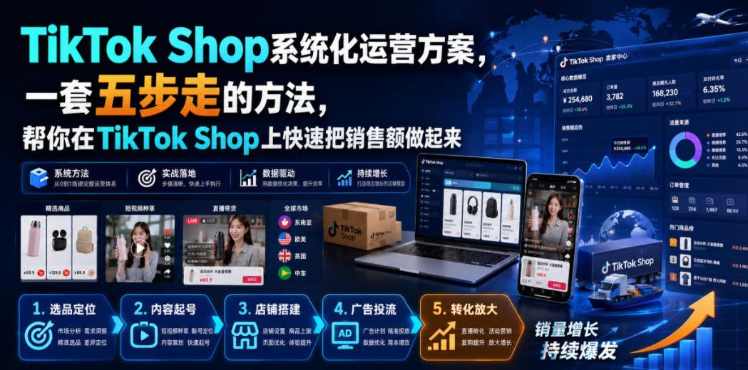 TikTok Shop系统化运营方案，一套五步走的方法，帮你在TikTok Shop上快速把销售额做起来【原创双语字幕】-985网创