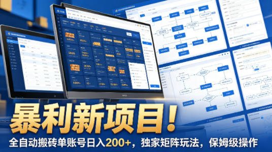 暴利新项目！全自动搬砖单账号日入200+，独家矩阵玩法，保姆级操作【揭秘】-985网创