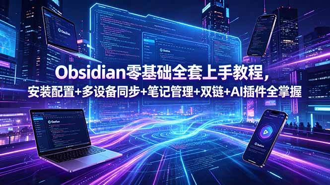 （18797期）Obsidian零基础全套上手教程，安装配置+多设备同步+笔记管理+双链+AI插件全掌握-985网创
